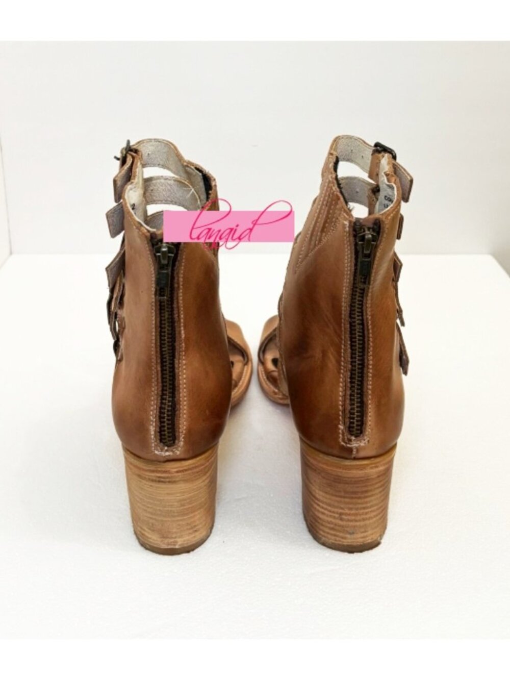 NEW Freebird Country Natural Leather Buckles Edgy Cut-Outs Cutouts Low Sandals - Picture 4 of 11